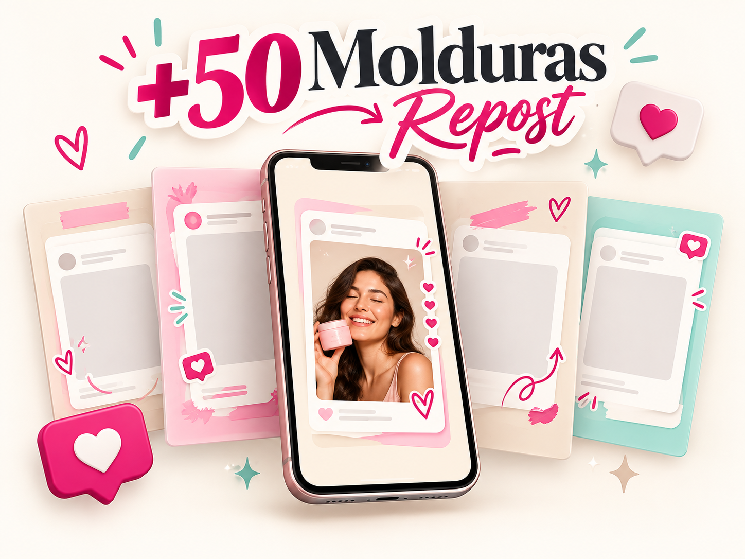 Mockup do bônus com mais de cinquenta molduras para repost